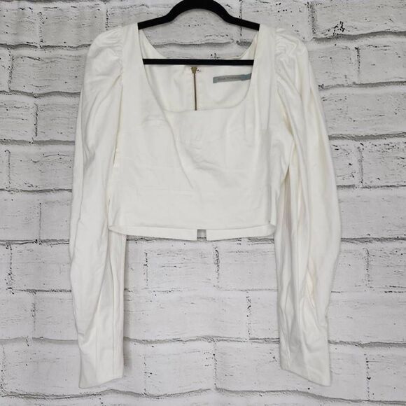 Silvia Tcherassi Cotton Blend Cropped Puff Sleeve Victoria Top White Size Large - Picture 2 of 12
